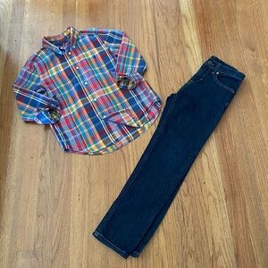 Ralph Lauren Flannel Colorful Plaid Shirt and Dark Jeans Set